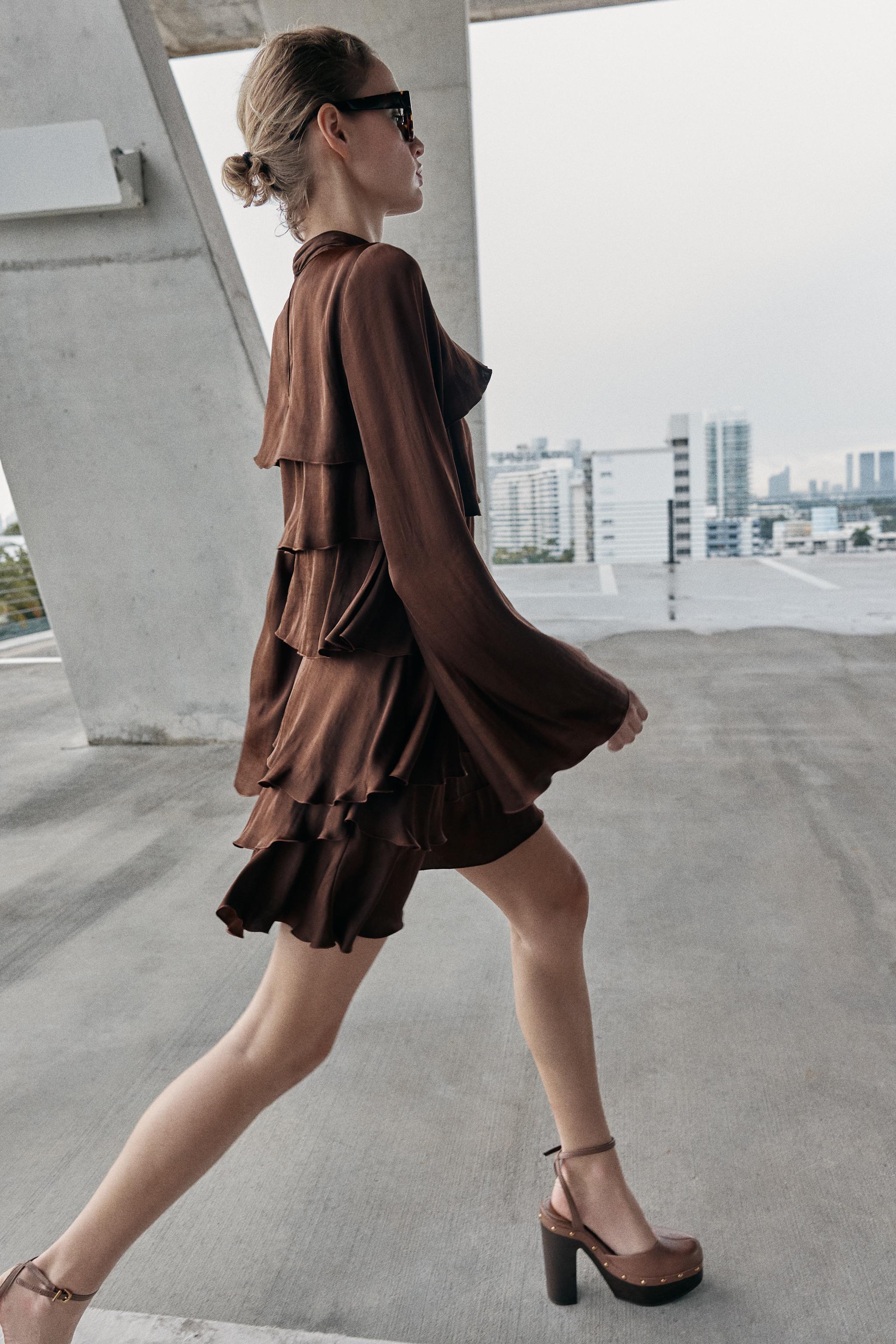 SATIN EFFECT RUFFLED SHORT DRESS
